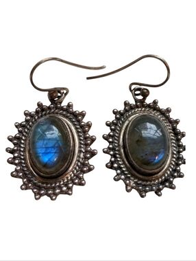 Vintage Pure Sterling Silver Labradorite earrings Healing